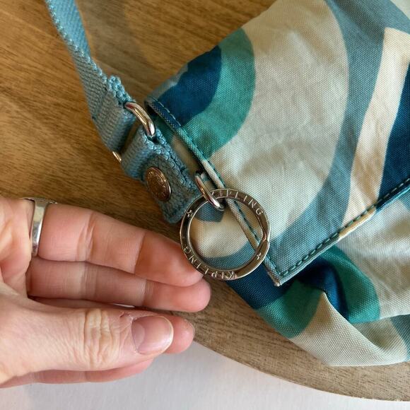 Kipling Blue Mod Swirl Print Slim Canvas Shoulder Bag - Picture 8 of 13